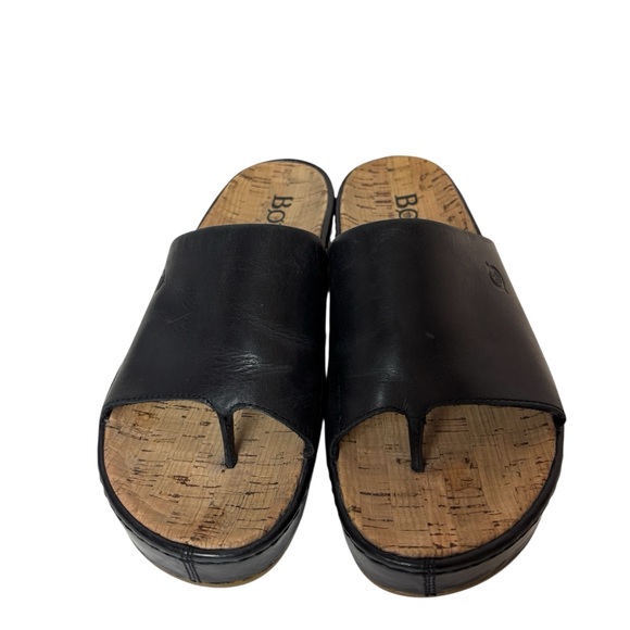 Born sharr platform sandals black leather thong cork footbed women’s size 8M - Picture 2 of 6